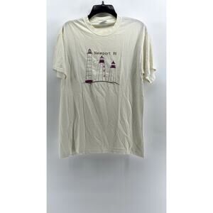 HANES Men's Off-White Newport Lighthouse Short Sleeve T-Shirt SZ M